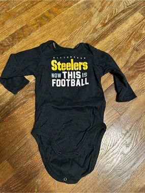Pittsburgh Steelers Black Baby One-Piece Bodysuit - Long Sleeve